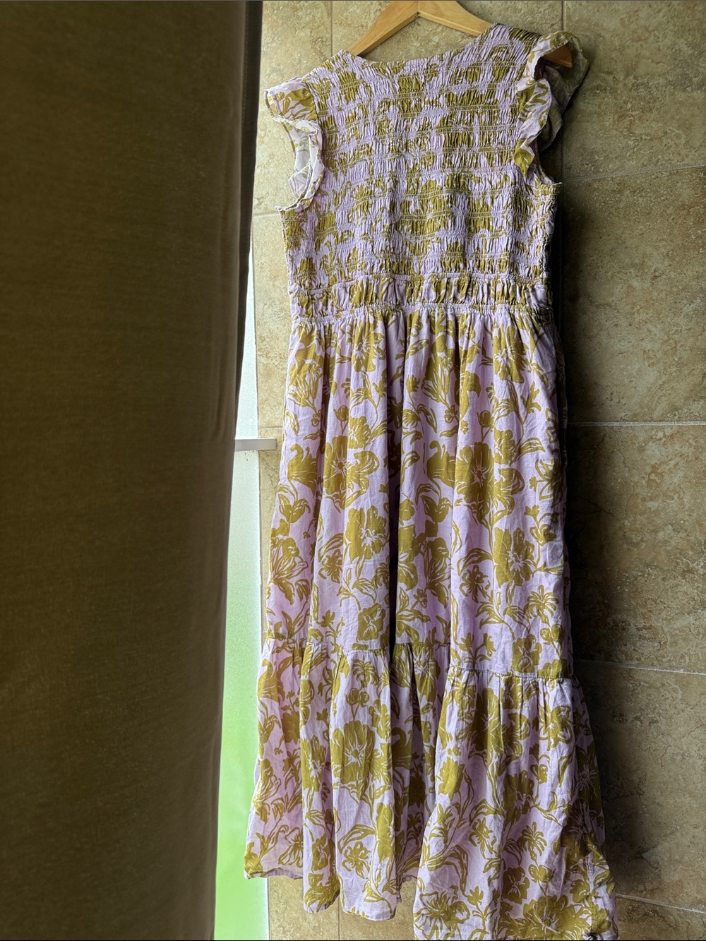 Anthropologie Peregrine Midi Dress Smocked Bodice V-Neck Button Front Pockets L - Picture 5 of 16